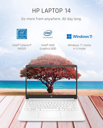 HP 2022 Stream 14" HD BrightView Laptop, Intel Celeron N4120, 16GB RAM, 64GB SSD, Intel HD Graphics, 720p Webcam, 1 Year Office 365, Gold, Win 11, 32GB Snowbell USB Card