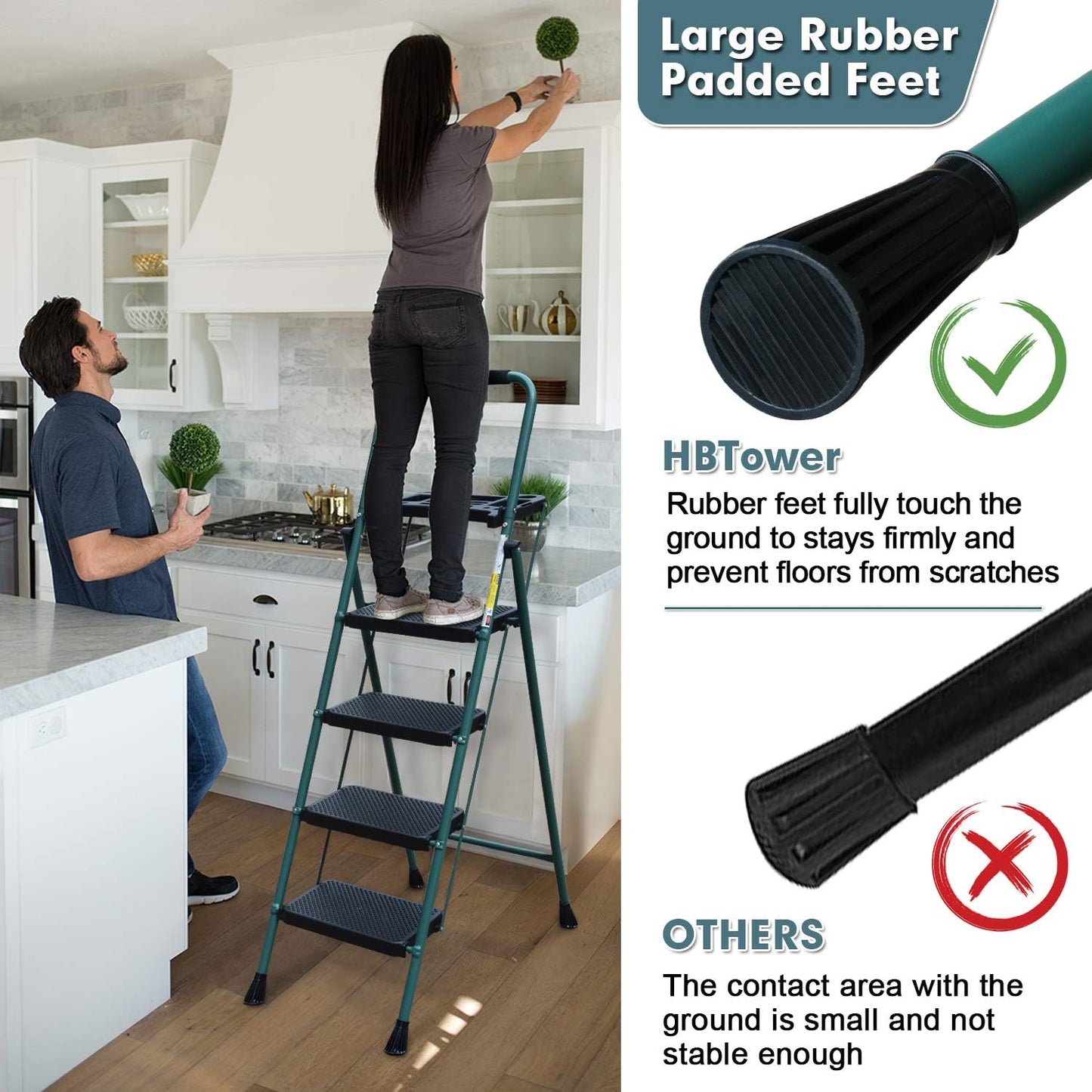 3 Step Ladder, Folding Step Stool with Wide Anti-Slip Pedal, 500lbs Sturdy Steel Ladder, Convenient Handgrip, Lightweight, Portable Steel Step Stool, Black