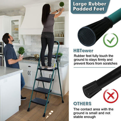 3 Step Ladder, Folding Step Stool with Wide Anti-Slip Pedal, 500lbs Sturdy Steel Ladder, Convenient Handgrip, Lightweight, Portable Steel Step Stool, Black