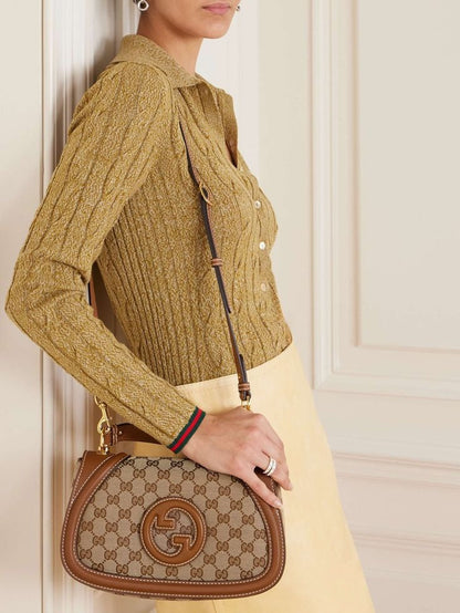 New G Blondie leather-trimmed canvas-jacquard shoulder bag 0425031410