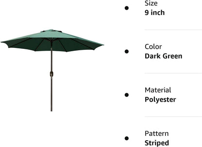 9' Outdoor Market Patio Umbrella with Push Button Tilt and Crank, 8 Ribs (Tan)
