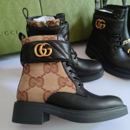 New Ankle Boots Original Single Cross Presbyopia Belt Thick High Heel Socks Boots Leather Short Boots Boots Women's Boots
