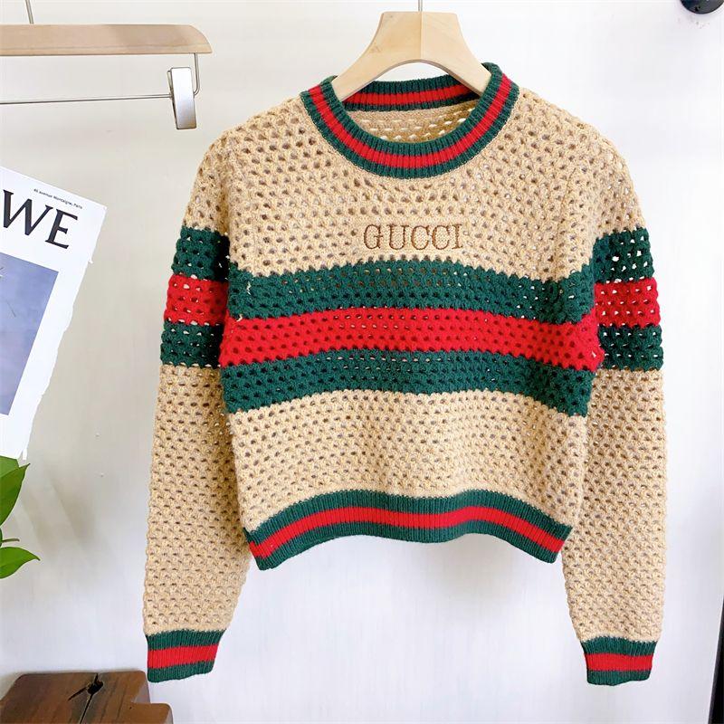New Embroidered Striped Color-block Knit Top 1024031503