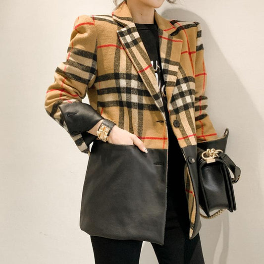 New Fashion Long Sleeved Plaid Woolen Jacket 1023121507