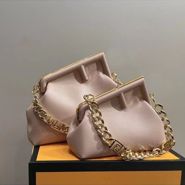 New clip bag solid color Messenger women's bag all-match chain handbag iron mouth one-shoulder retro cloud bag