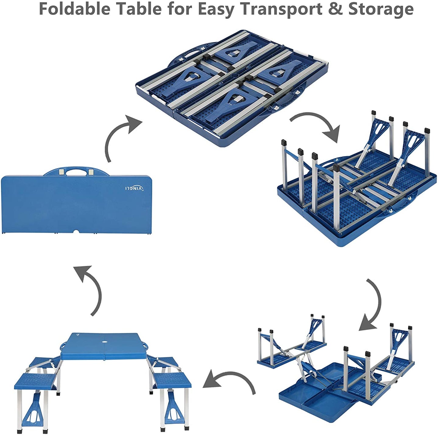 4 Ft  Portable Foldable Camping Picnic Table Set 220 Lbs Support 4-Seats Aluminum Frame Blue