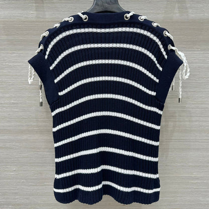 Slant Shoulder Striped Knit Top 1025070309