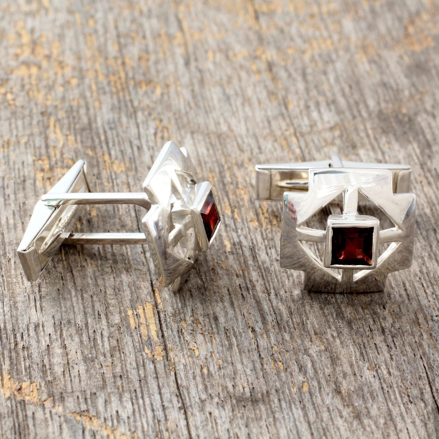 Garnet & Sterling Silver Men's Cross Cufflinks