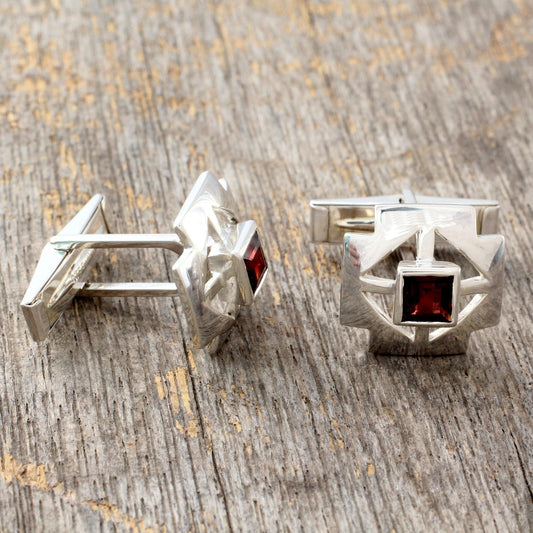 Garnet & Sterling Silver Men's Cross Cufflinks