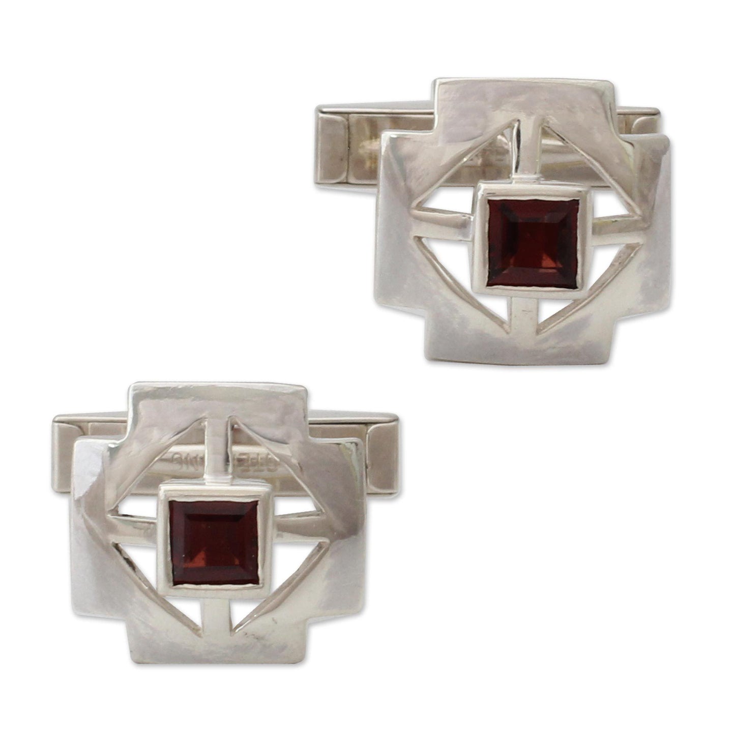 Garnet & Sterling Silver Men's Cross Cufflinks