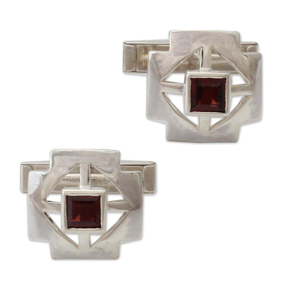 Garnet & Sterling Silver Men's Cross Cufflinks
