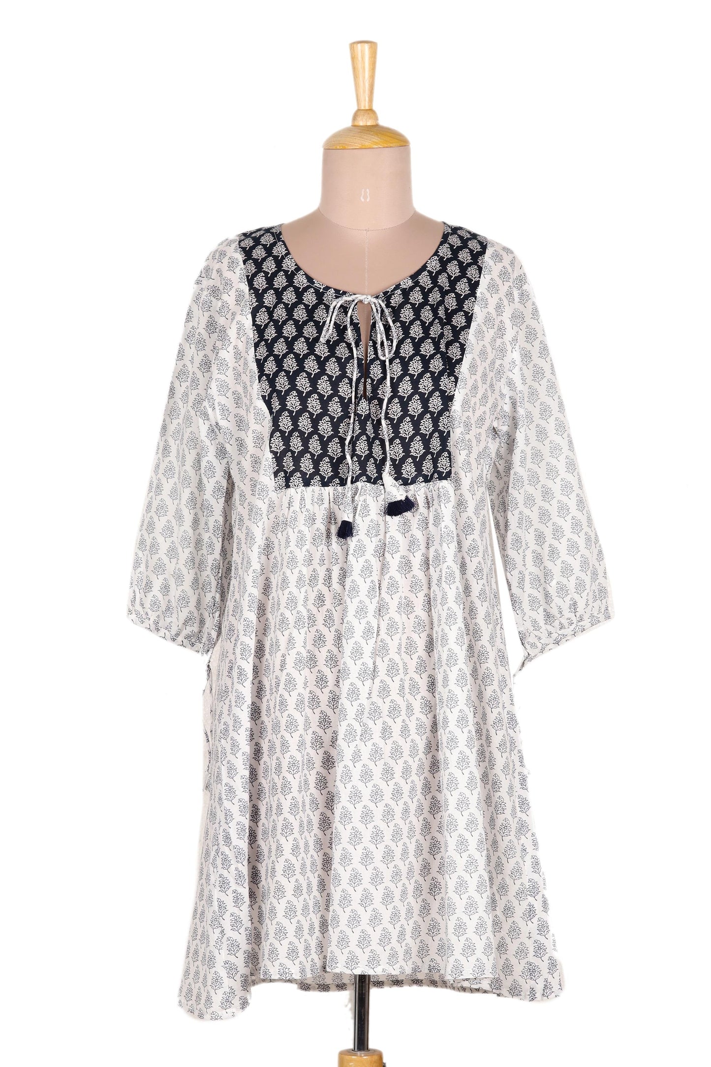 Warm Days Screen Printed Floral Cotton Drawstring Dress from India