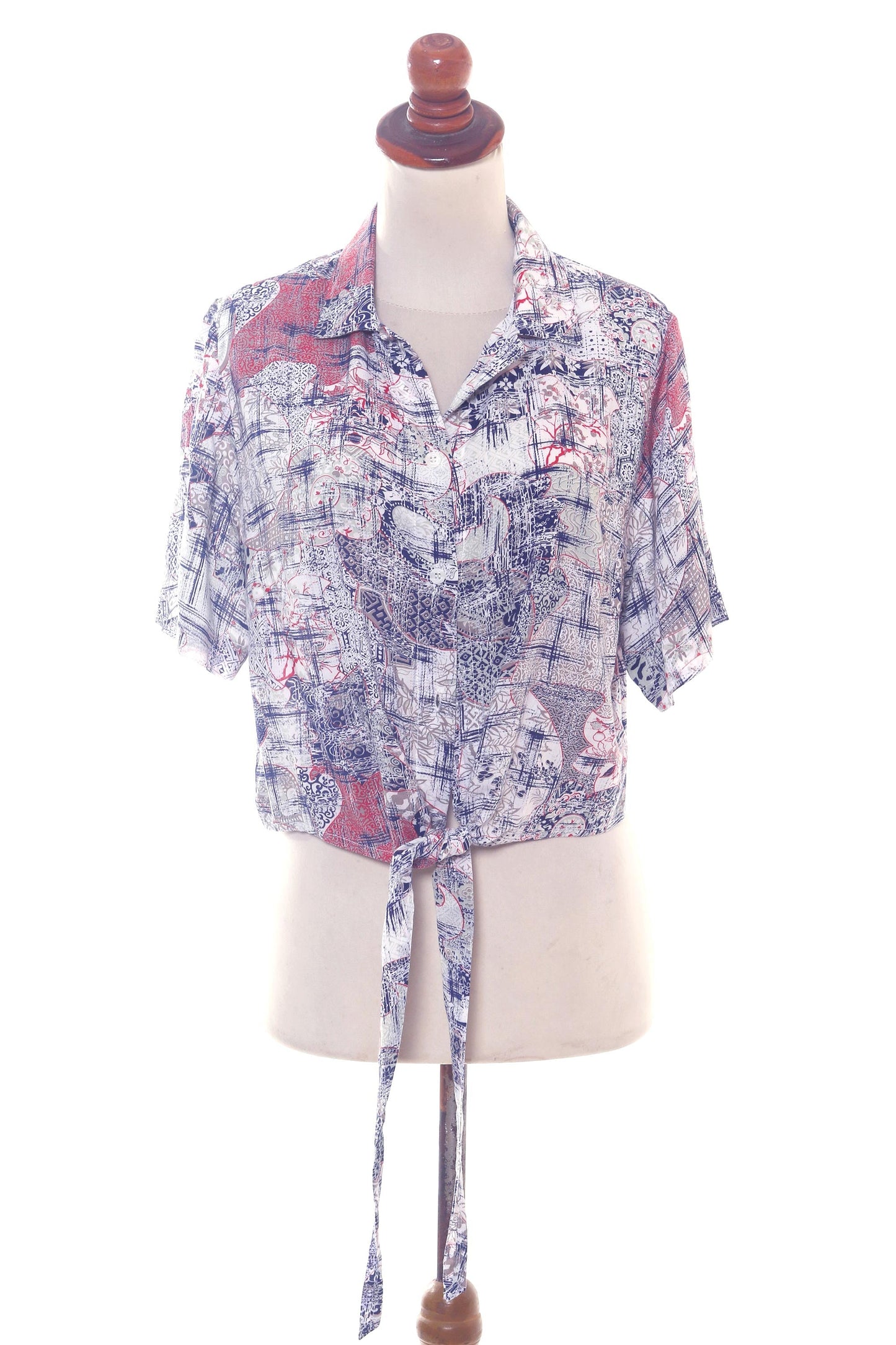 Wijaya Kusuma Tie-Waist Print Rayon Women's Blouse