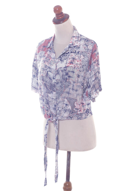 Wijaya Kusuma Tie-Waist Print Rayon Women's Blouse