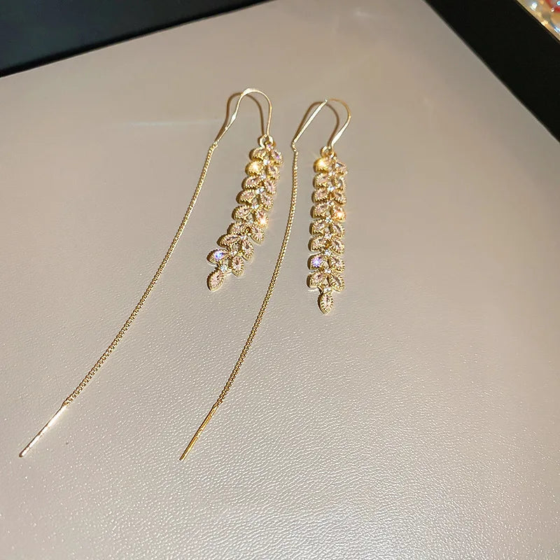 New 925 sterling silver long zircon earrings shine as a birthday gift