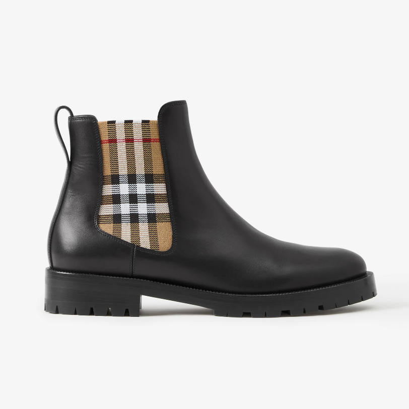 Women Check Panel Leather Chelsea Boots PD0425080502