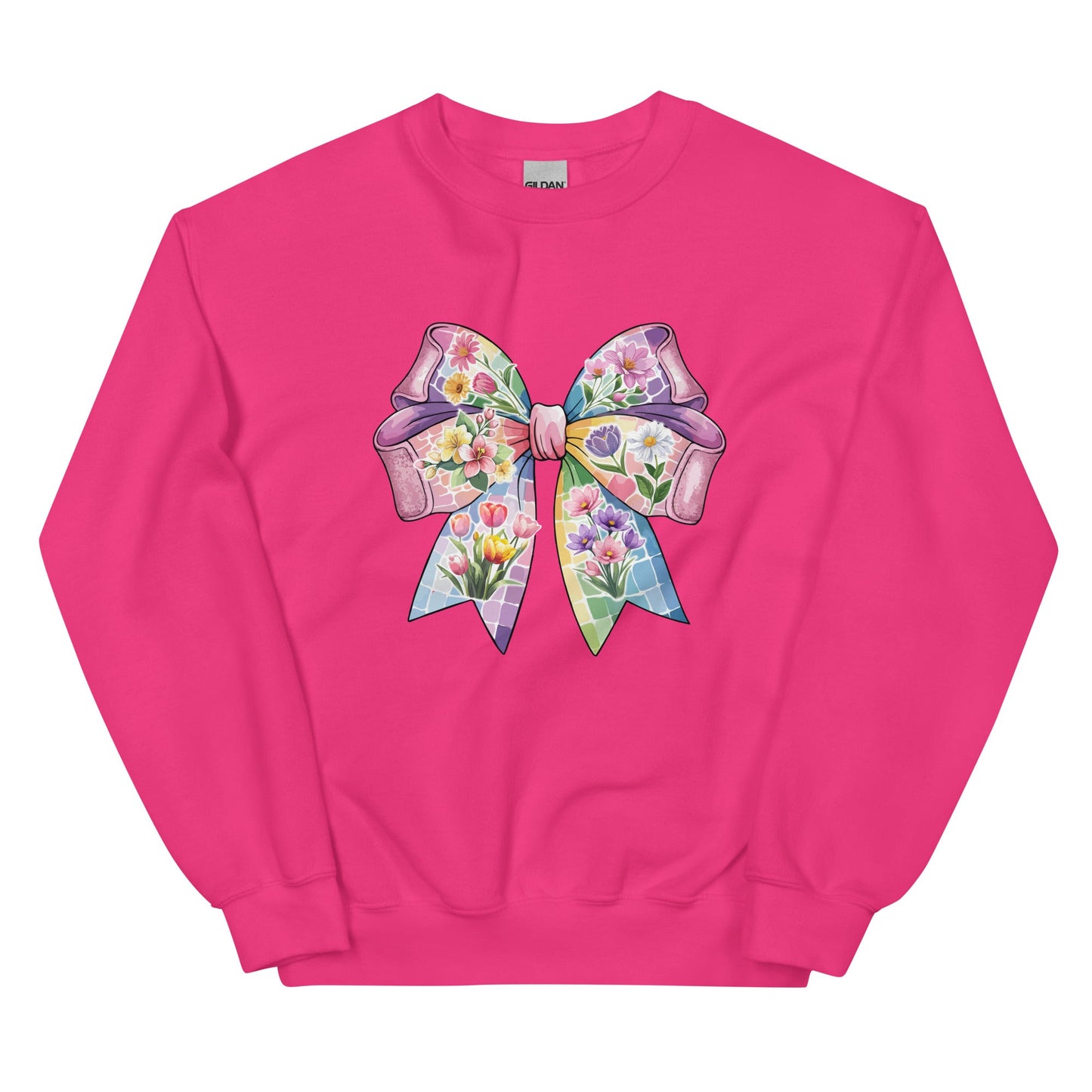 Pink Flower Springtime Bow Crewneck Sweatshirt