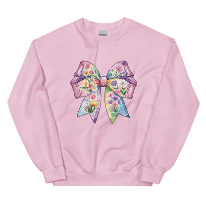 Pink Flower Springtime Bow Crewneck Sweatshirt