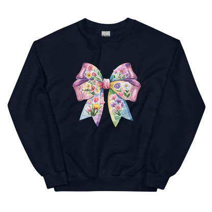 Pink Flower Springtime Bow Crewneck Sweatshirt