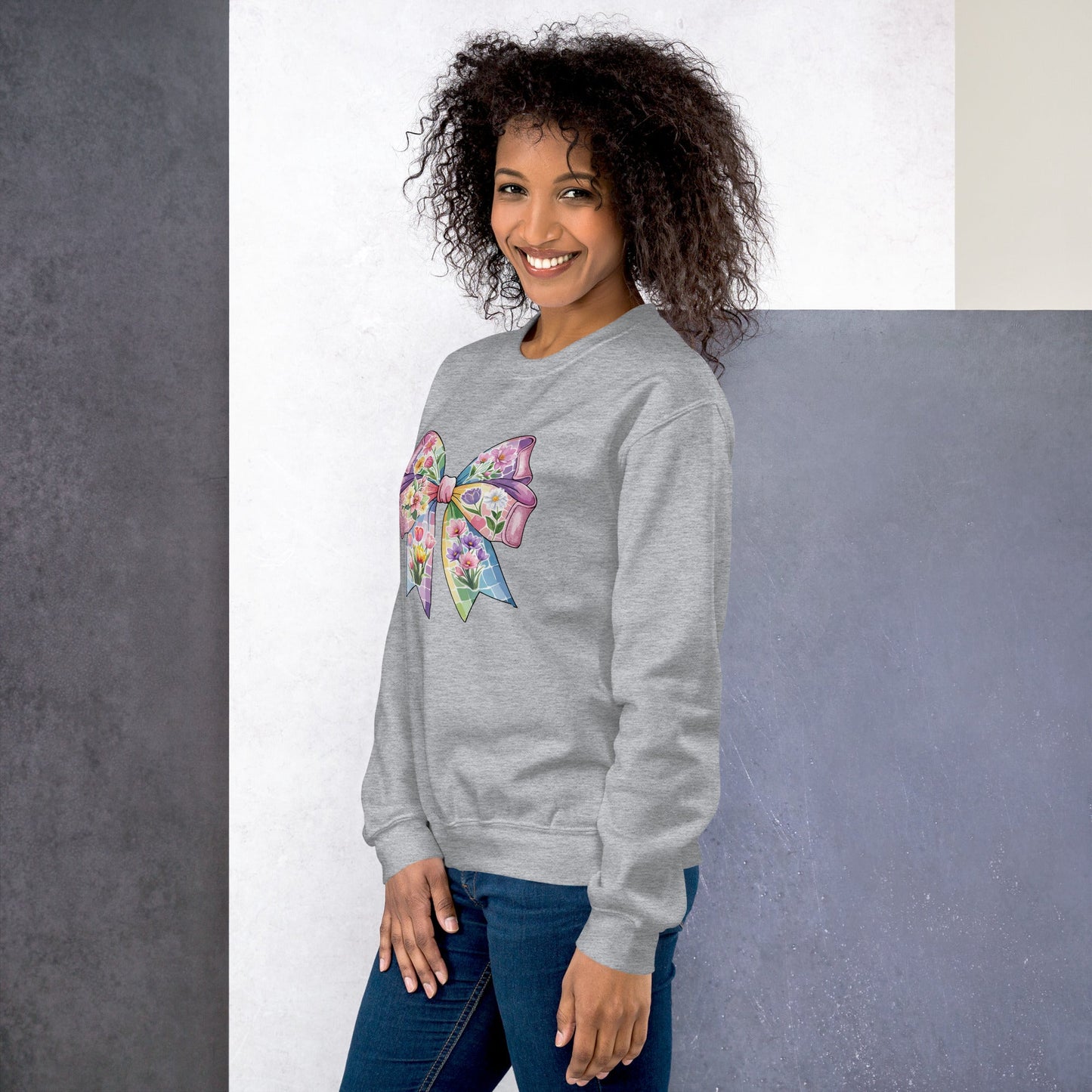 Pink Flower Springtime Bow Crewneck Sweatshirt