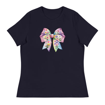 Pink Flower Springtime Bow Women's Relaxed T-Shirt