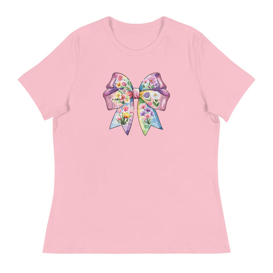 Pink Flower Springtime Bow Women's Relaxed T-Shirt